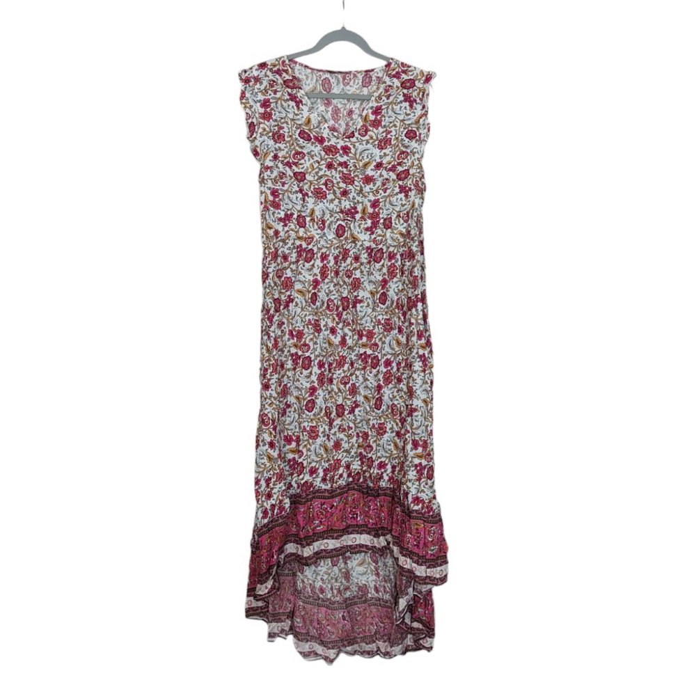 Women's NEW Shein floral print boho style high low v-neck dress, multi, size XL
